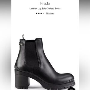 Prada Black leather Lug sole logo Chelsea Boots block heel EU 38.5